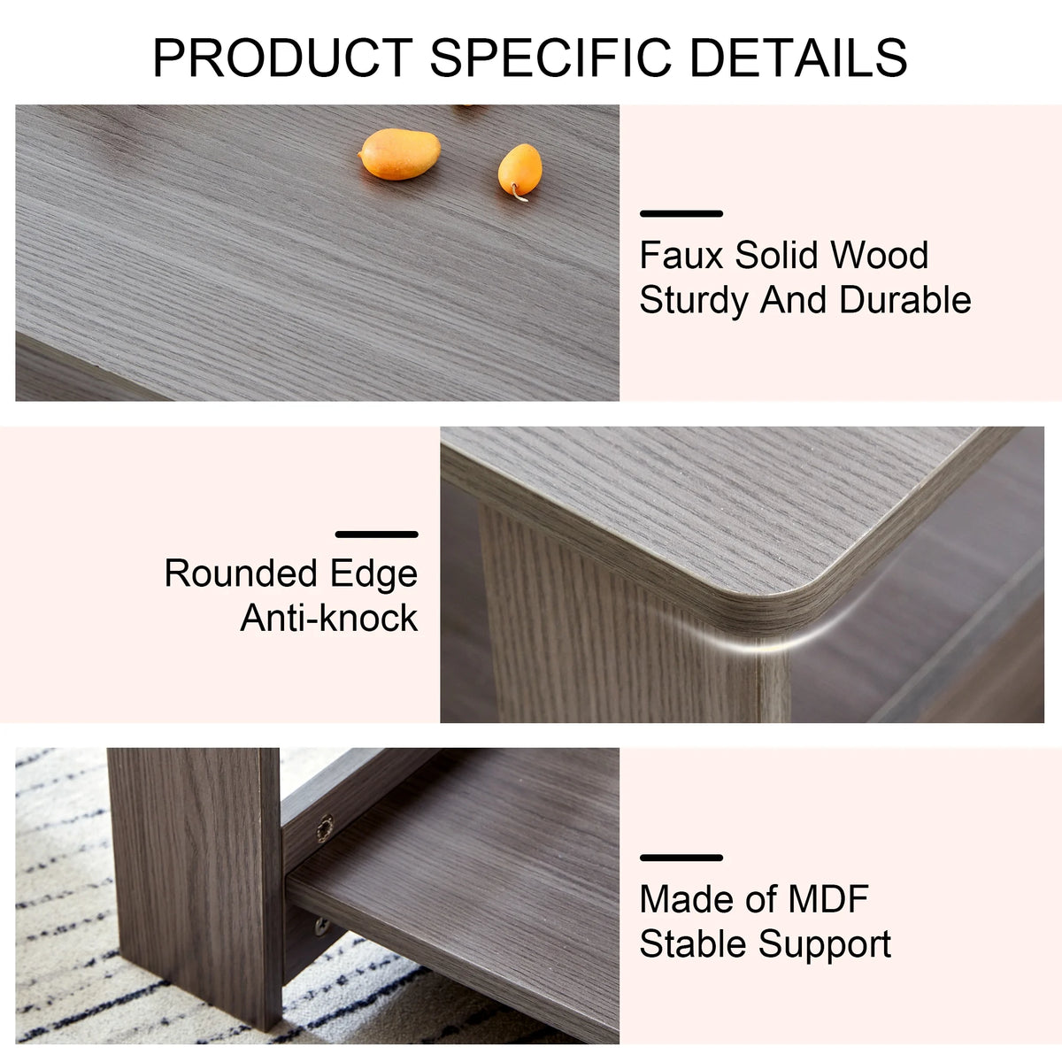 Gray Wood Grain Double Layered Rectangular Coffee Table Q243