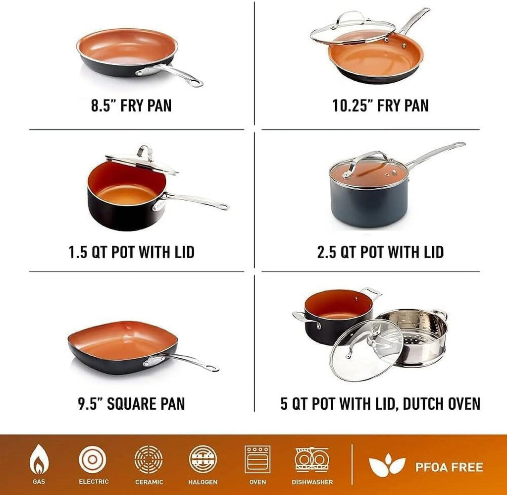 12 Piece Non Stick Ti-Cerama Copper Cookware Set A729061
