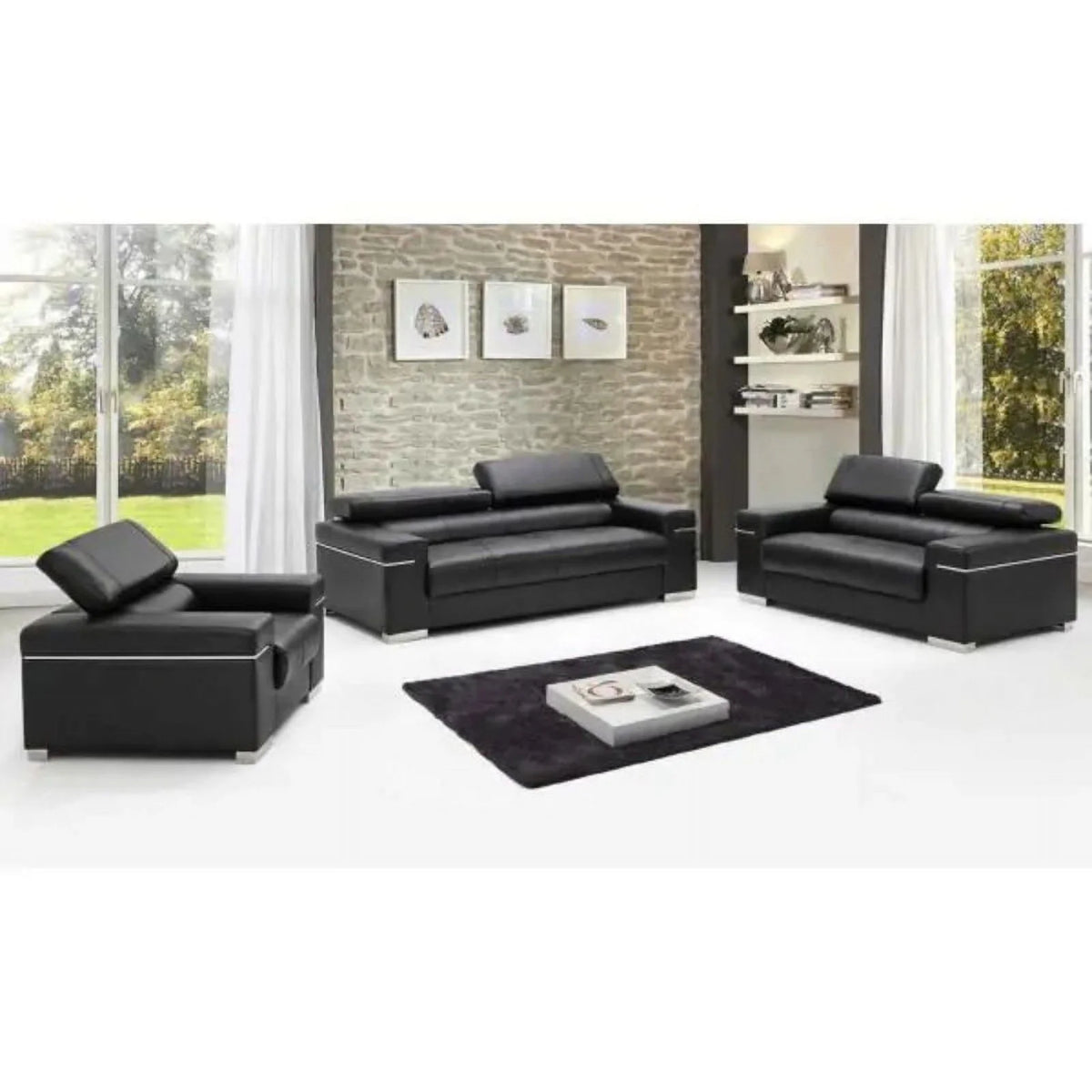 Black 2-Piece Leather Sofa Set T26961