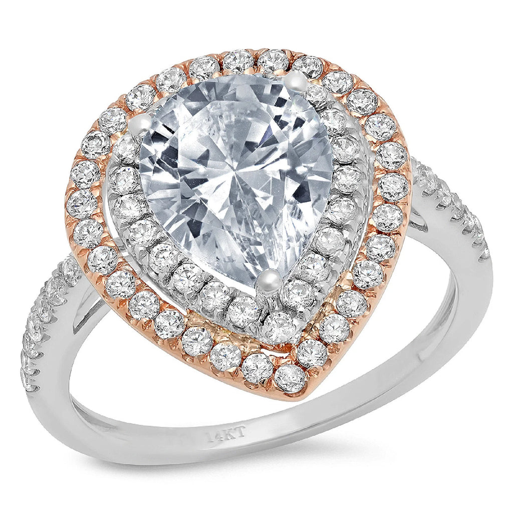 Pear Cut Blue Natural Aquamarine 18k White Rose Gold Halo Ring F4652