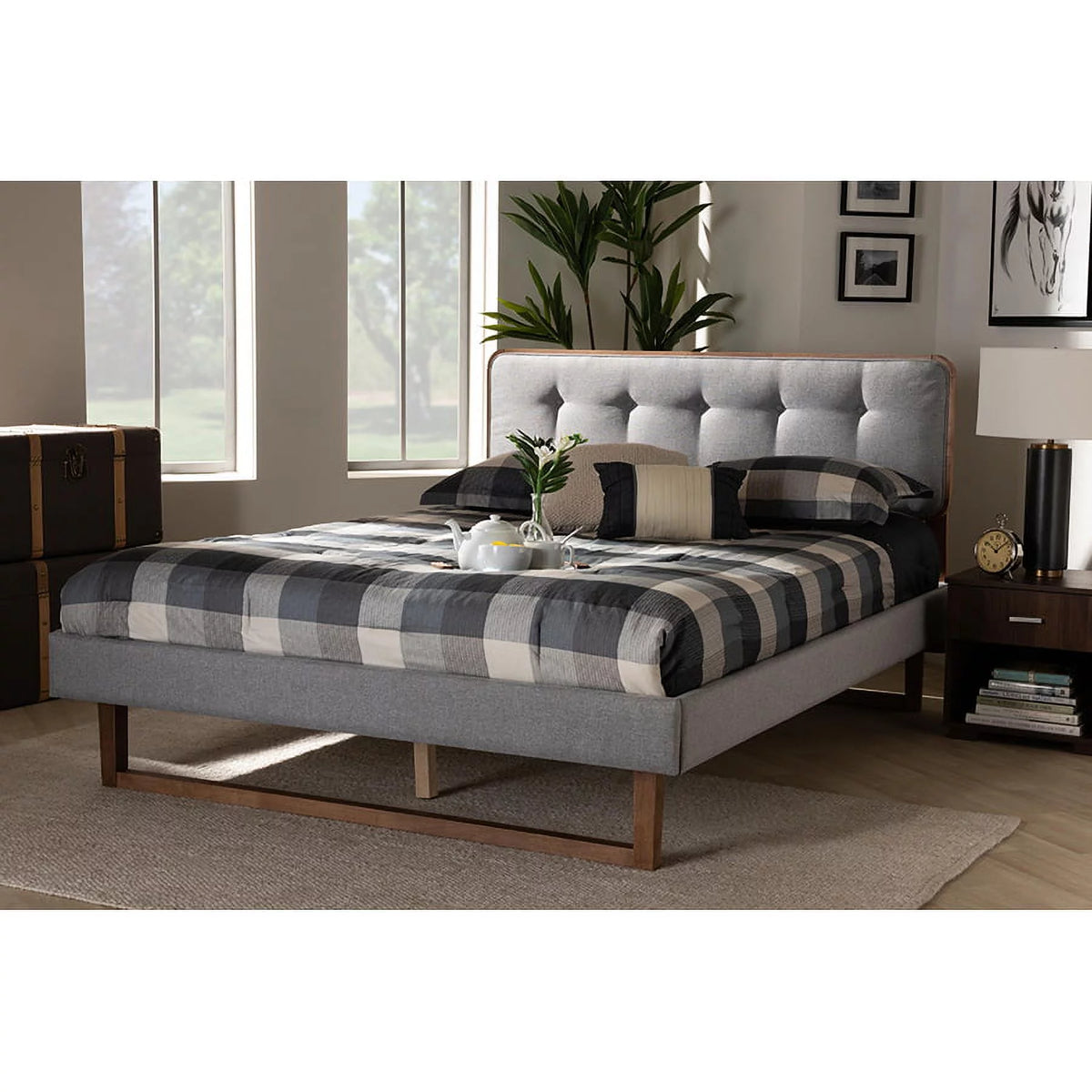 Light Grey Fabric Upholstered Full Size Platform Bed K894674