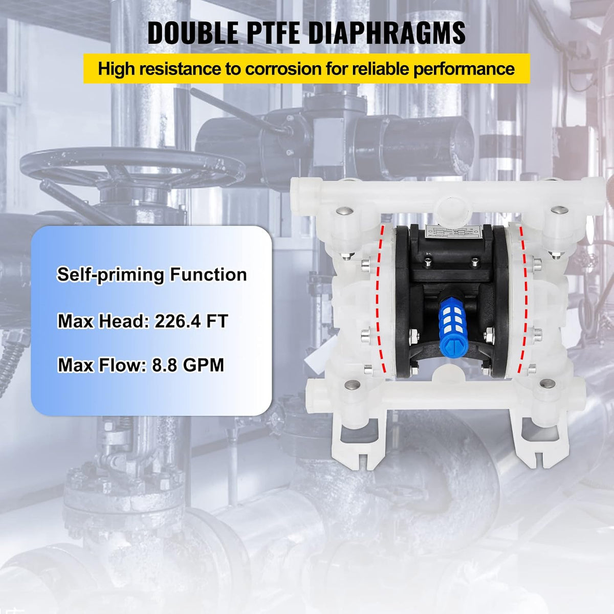 1/2 inch Air-Operated Double Diaphragm Pump 7GPM Max Flow Pneumatic Nitrile 100PSI A467