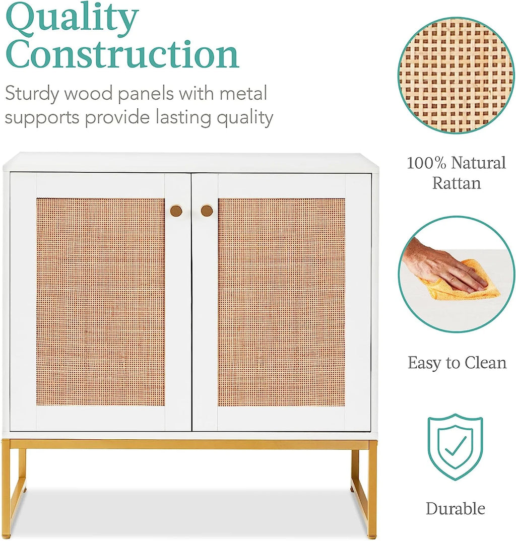 White 2-Door Rattan Storage Cabinet P2689