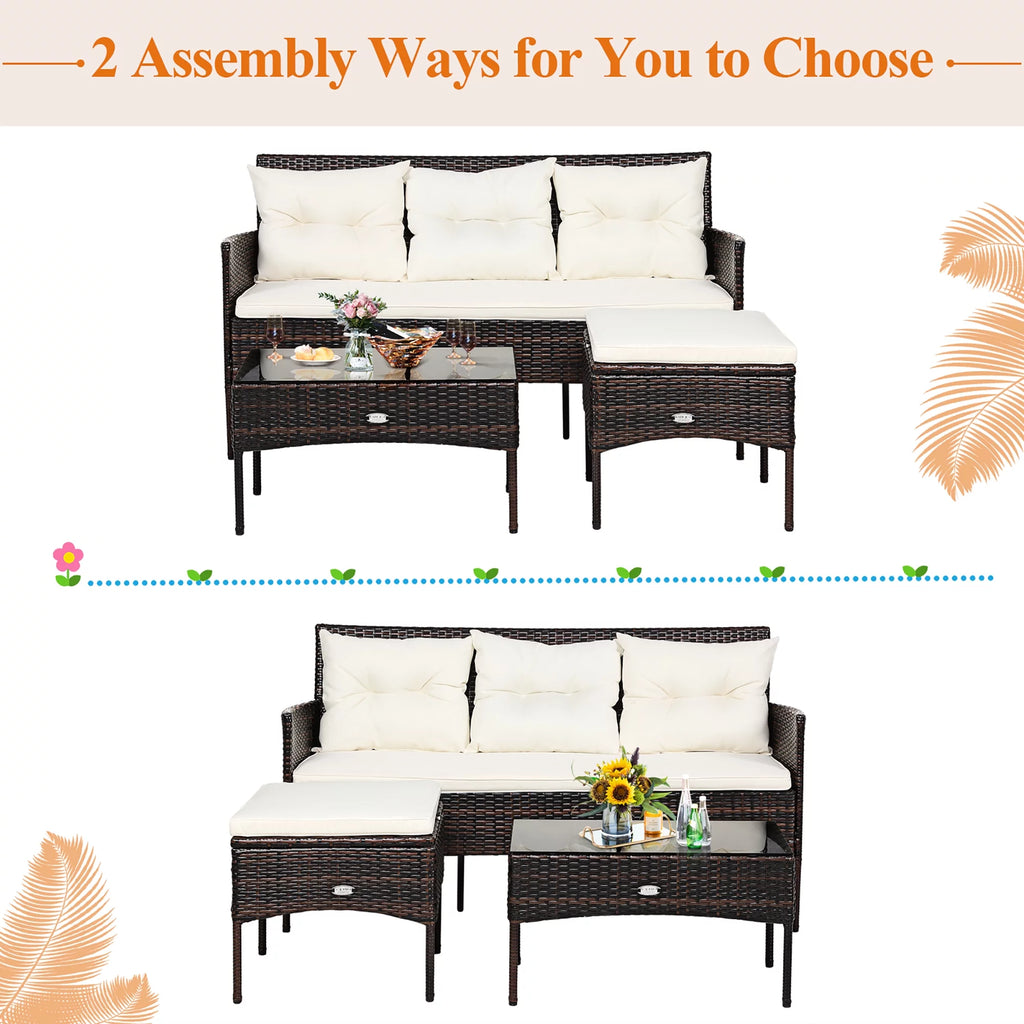 3 Pc Cushioned Patio Rattan Sofa Set K415967