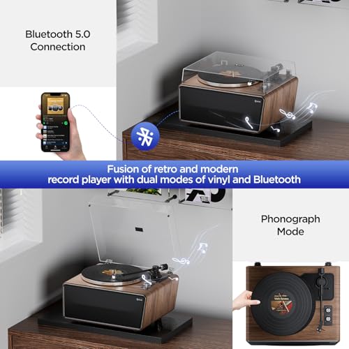 Vinyl Record Player Bluetooth Turntable with 4 Stereo Speakers Belt Drive 2-Speed J608409