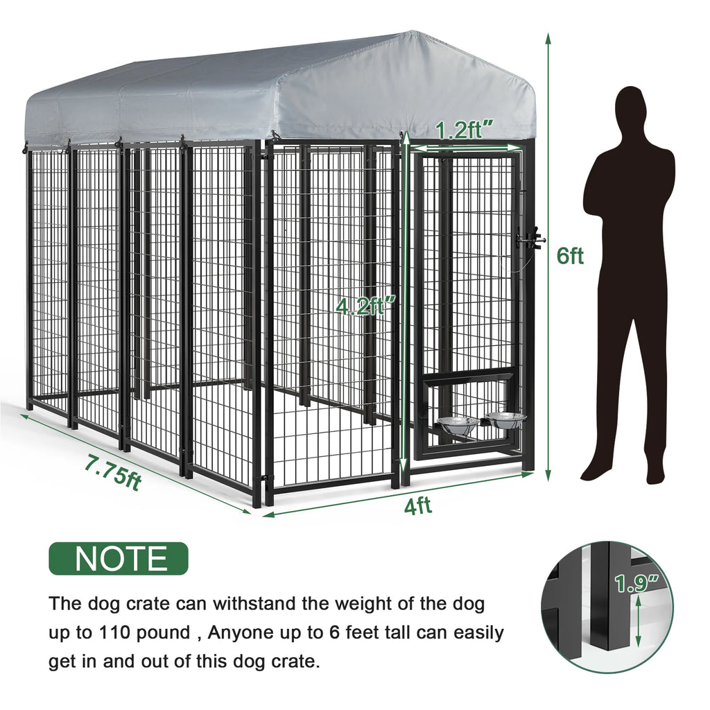 8x4x6 FT Outdoor Dog Kennel with Rotating Dog Bowl H79129