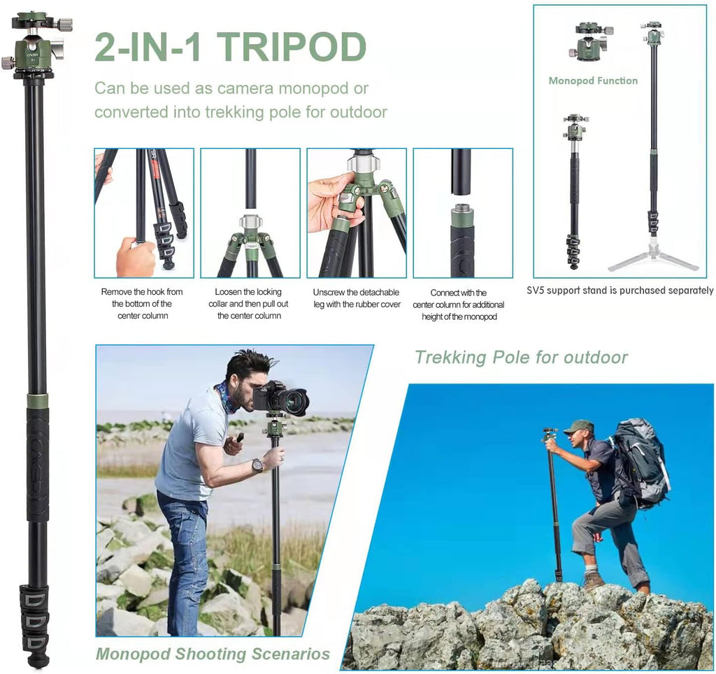 64 inches Aluminium 4-Section Camera Tripod Convertible to Monopod B159027