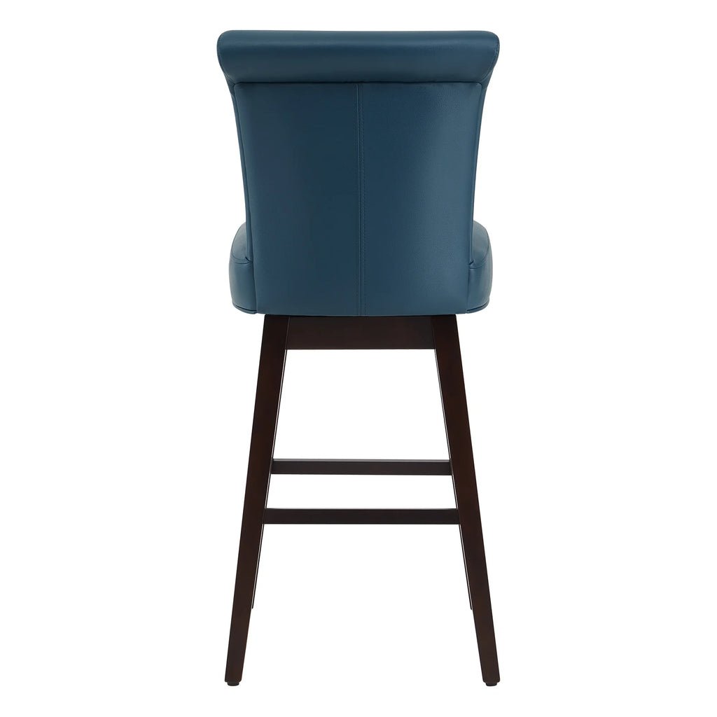Dark Blue Faux Leather Upholstered Swivel Counter Bar Stools Set of 2 S302