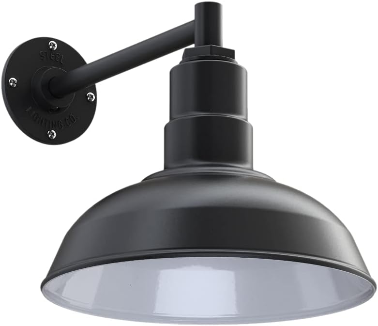 Matte Black Gooseneck Barn Light with Brass Interior F813