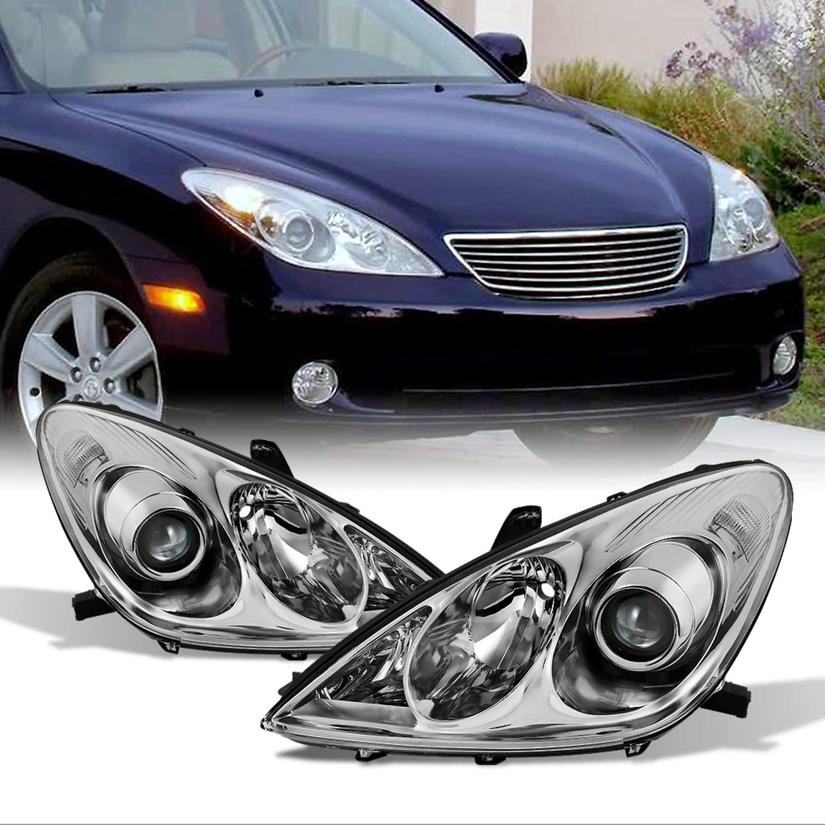 Halogen Type Projector Headlights Left + Right Side Replacement Pair Y554