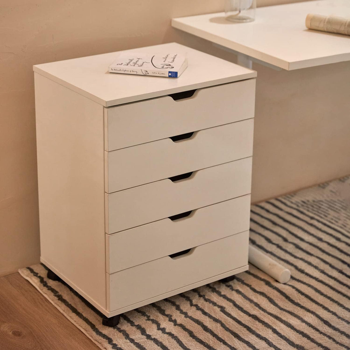 White 5 Drawer File Cabinet with Casters O828