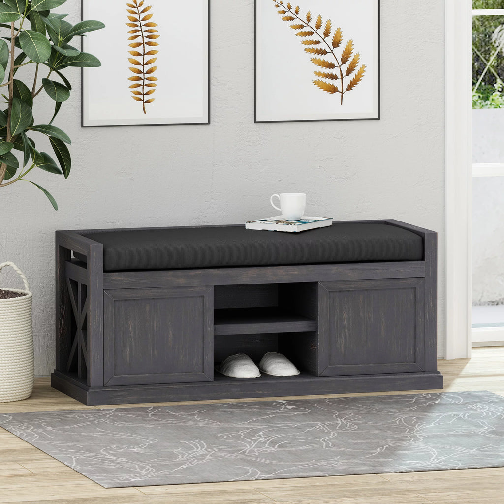 Acacia Wood Storage Bench with Cushion Q714