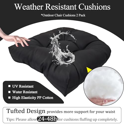 Water-Repellent Outdoor Chair Cushions Set of 2, 19”X19” Tufted Seat Cushions W50135