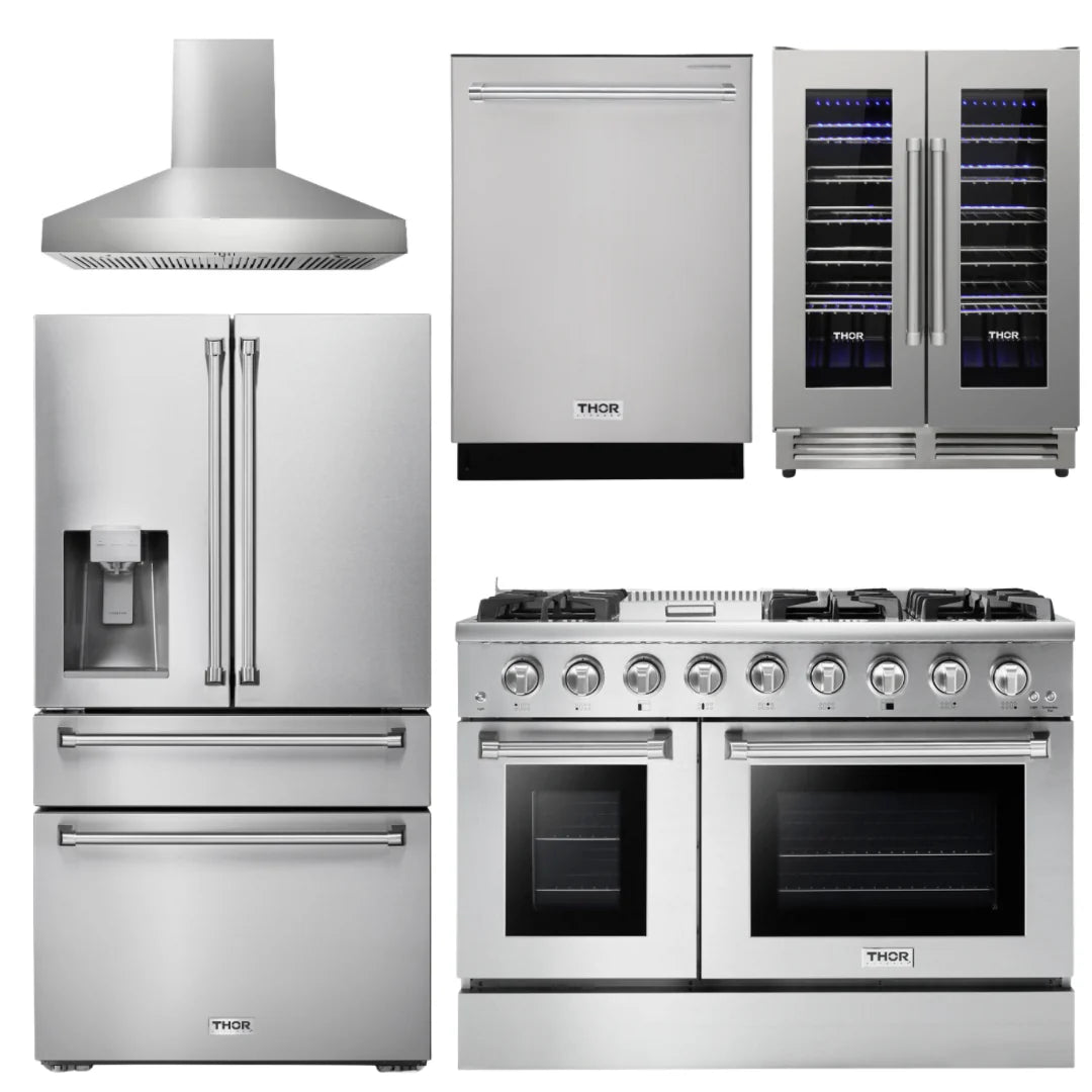 48 in. Gas Range, Range Hood, Refrigerator, Dishwasher, Wine Cooler B7531