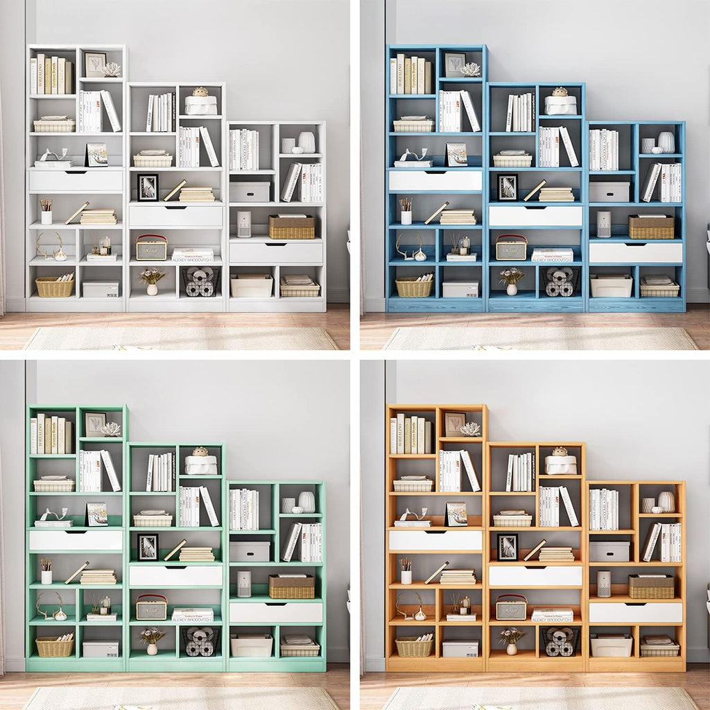 Bright Blue 8 Cubes Wooden Bookcase with Drawer J61506