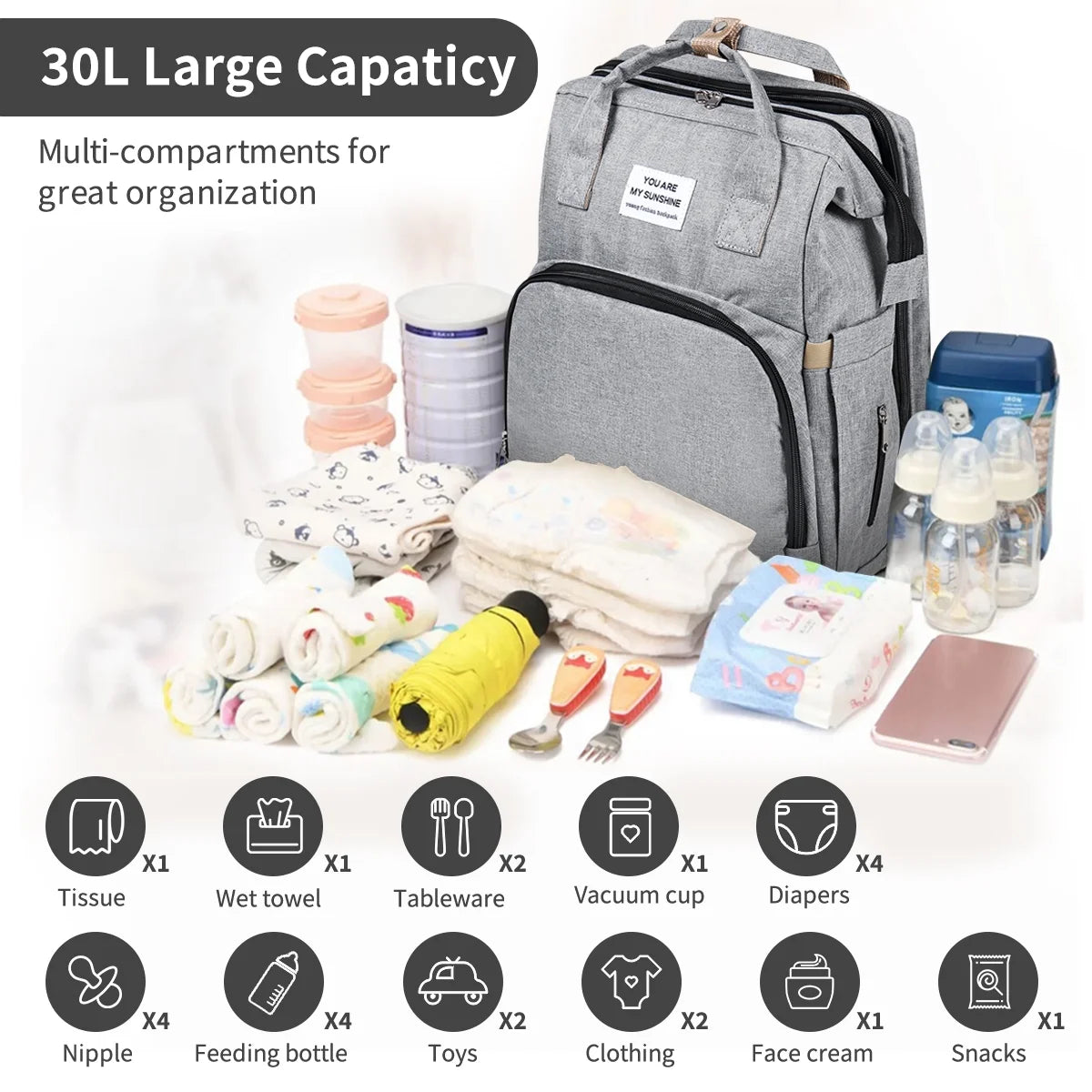 3 in 1 Waterproof Diaper Bag Backpack with Changing Pad F986