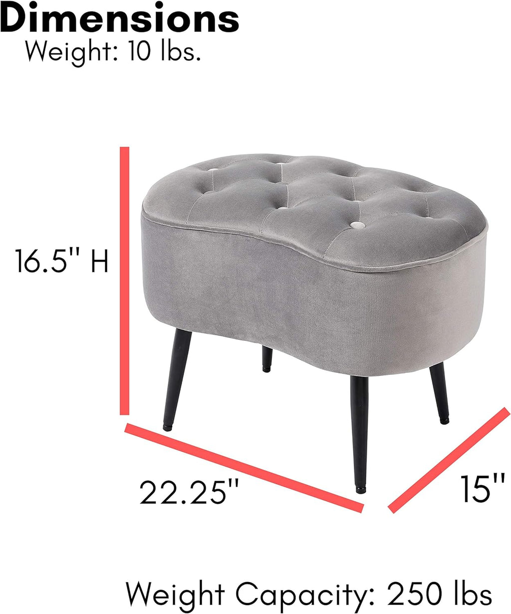 Grey Velvet Ottoman Foot Stool with Steel Legs A849