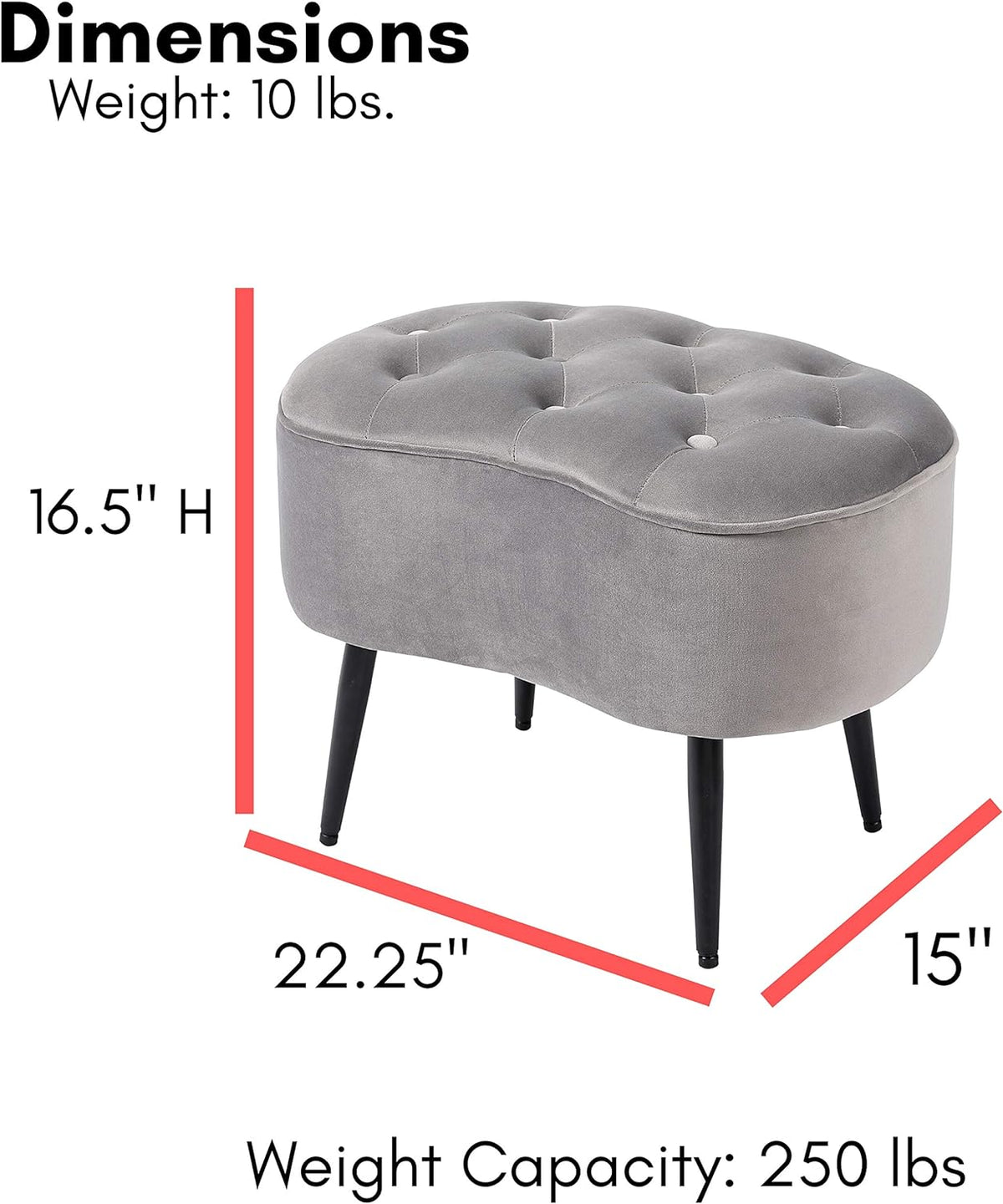 Grey Velvet Ottoman Foot Stool with Steel Legs A849