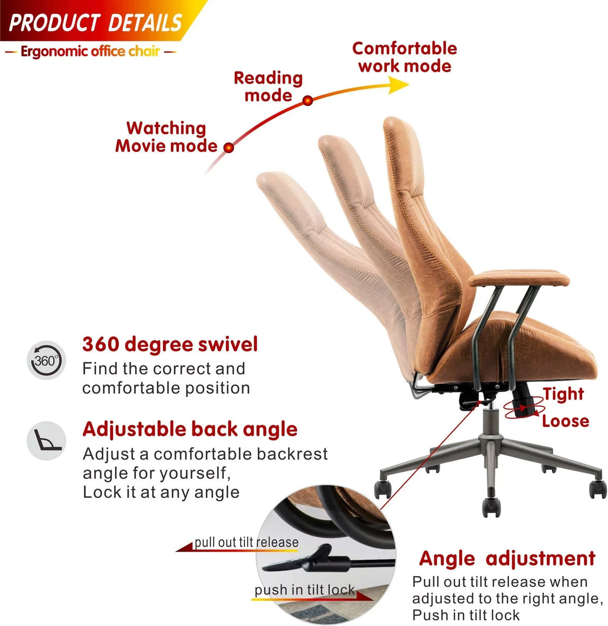 Brown Ergonomic Office Chair with Lumbar Support C807350