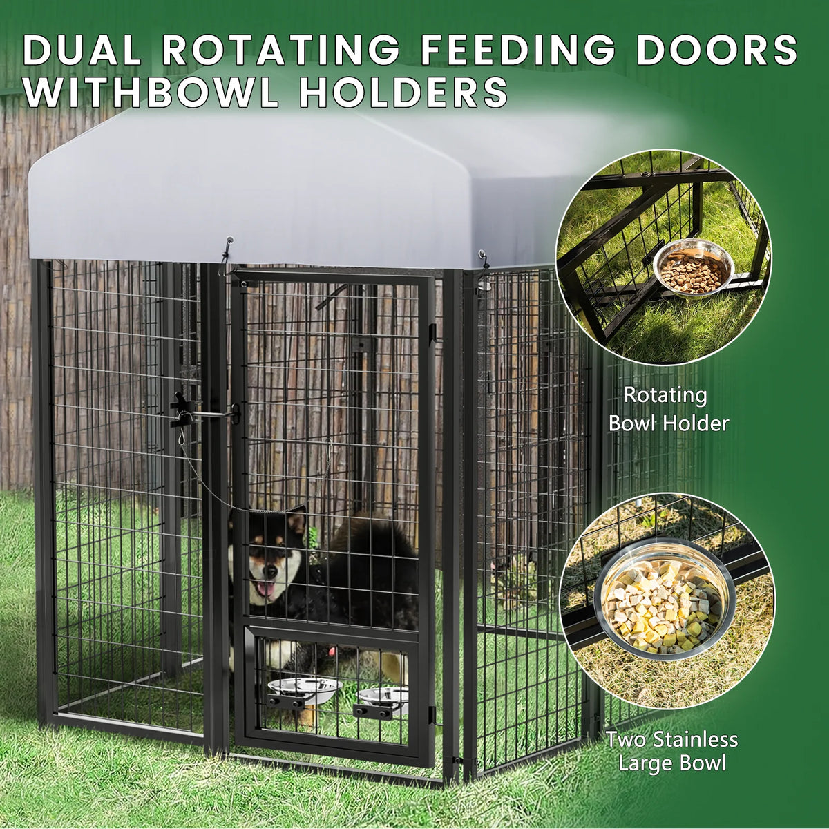 8x4x6 FT Outdoor Dog Kennel with Rotating Dog Bowl H79129
