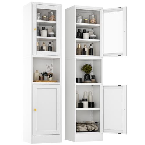 Tall White Metal Storage Cabinet with 3 Adjustable Shelves and 2 Doors J6974