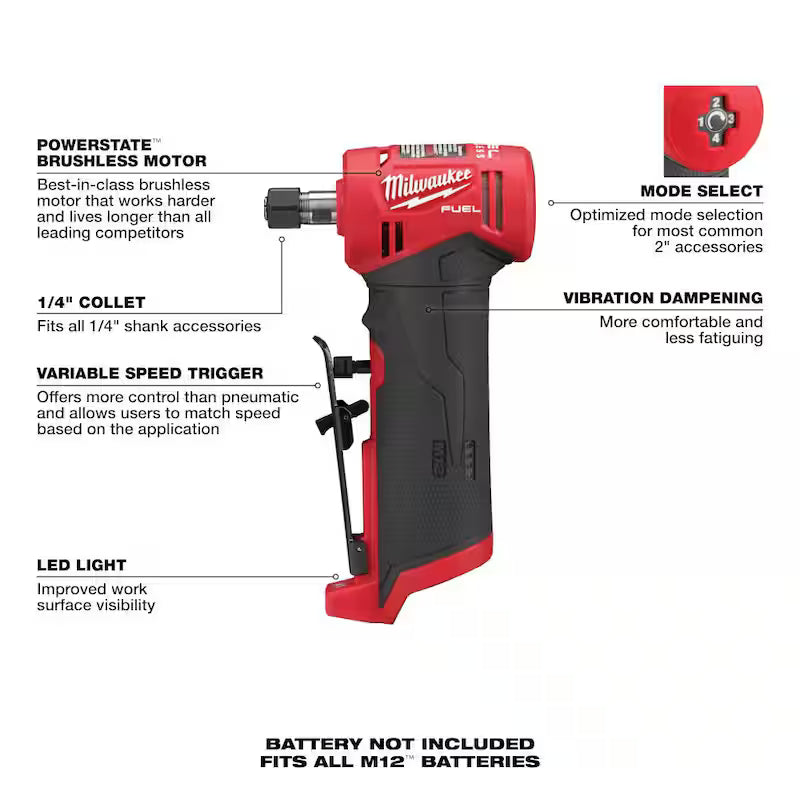 12V Lithium-Ion Brushless Cordless 1/4 in. Right Angle and Straight Die Grinder Kit A741324