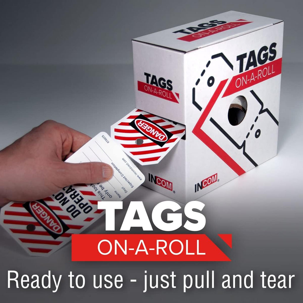 Danger Blank Heavy-Duty Waterproof Tear-Resistant Red/Black On White 6.25 Inches X 3 Inches X 10 Mil Thickness Pack of 2 Lockout Tags On A Roll F91431