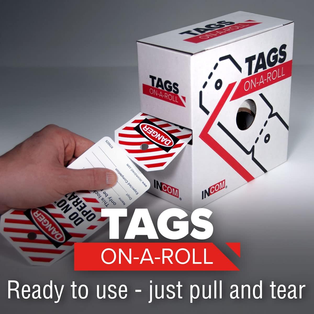 Danger Blank Heavy-Duty Waterproof Tear-Resistant Red/Black On White 6.25 Inches X 3 Inches X 10 Mil Thickness Pack of 2 Lockout Tags On A Roll F91431