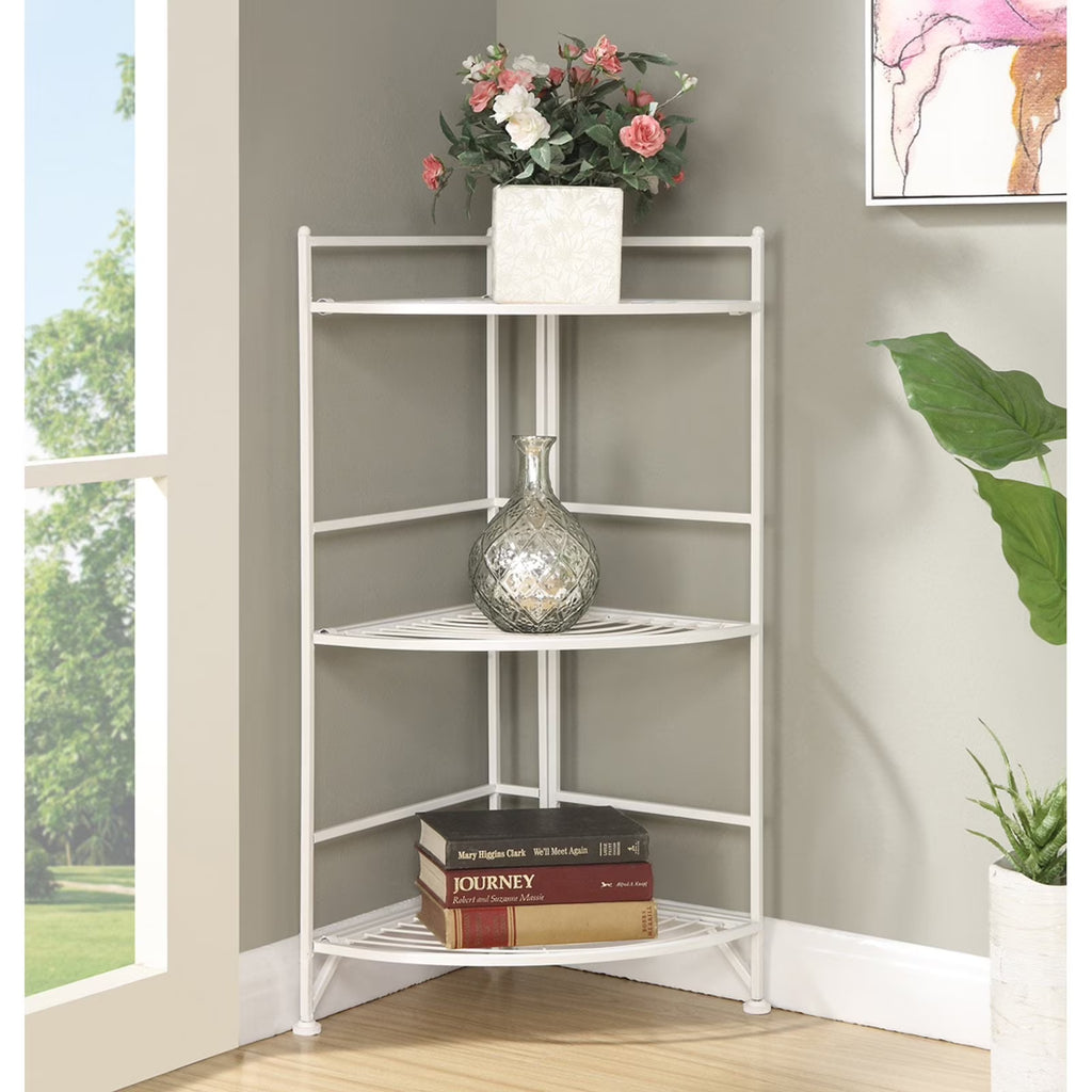 White 3 Tier Folding Metal Corner Shelf M98323