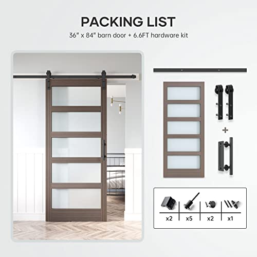 36x84 Inch Glass Sliding Barn Door with Hardware Kit G734840