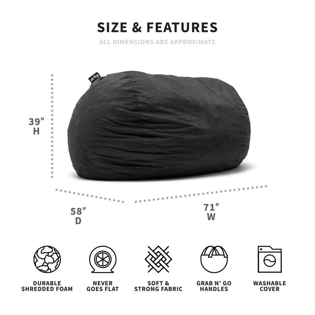 Black 6 feet Foam Filled Bean Bag Chair with Removable Cover H468793