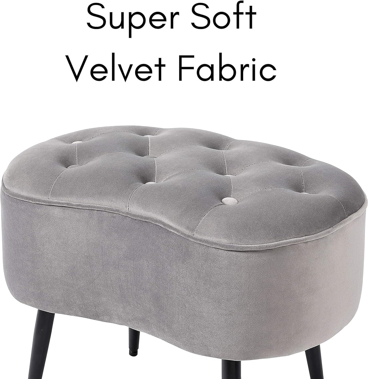 Grey Velvet Ottoman Foot Stool with Steel Legs A849