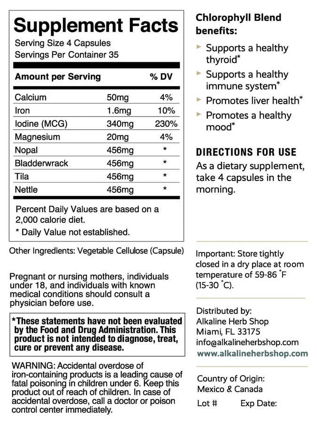Chlorophyll Supplement 140 Capsules Y9564