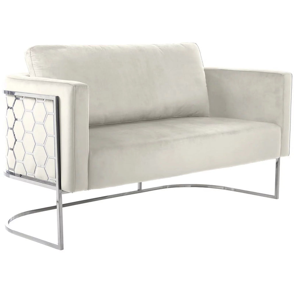 Cream Velvet Upholstered Loveseat I10003