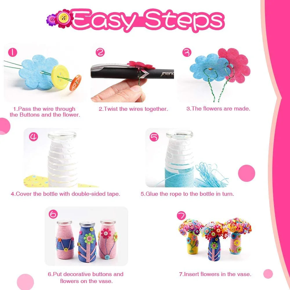 Flower Craft Kit with Buttons and Felt Vase Arts Toy F937077