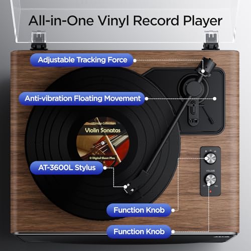 Vinyl Record Player Bluetooth Turntable with 4 Stereo Speakers Belt Drive 2-Speed J608409