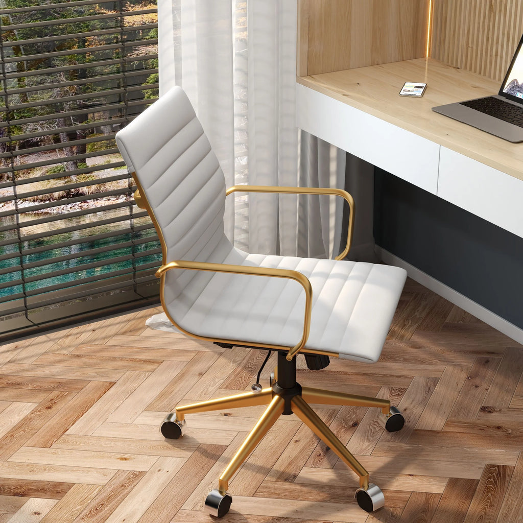 White Leather Adjustable Swivel Office Chair A3428
