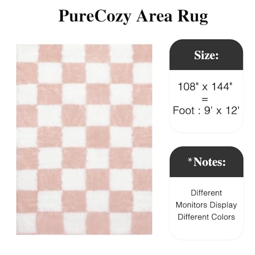 Beige and White Checkered Shag Rug 8x10 S33412