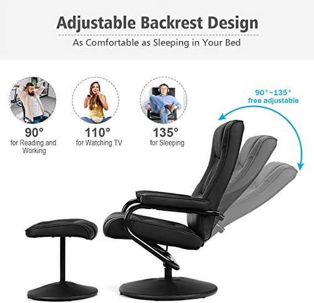 Swivel Recliner Chair with Footrest Stool Ottoman Set Black V462
