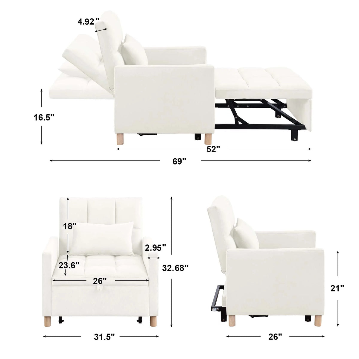 Gray Convertible Sleeper Chair Bed F73580