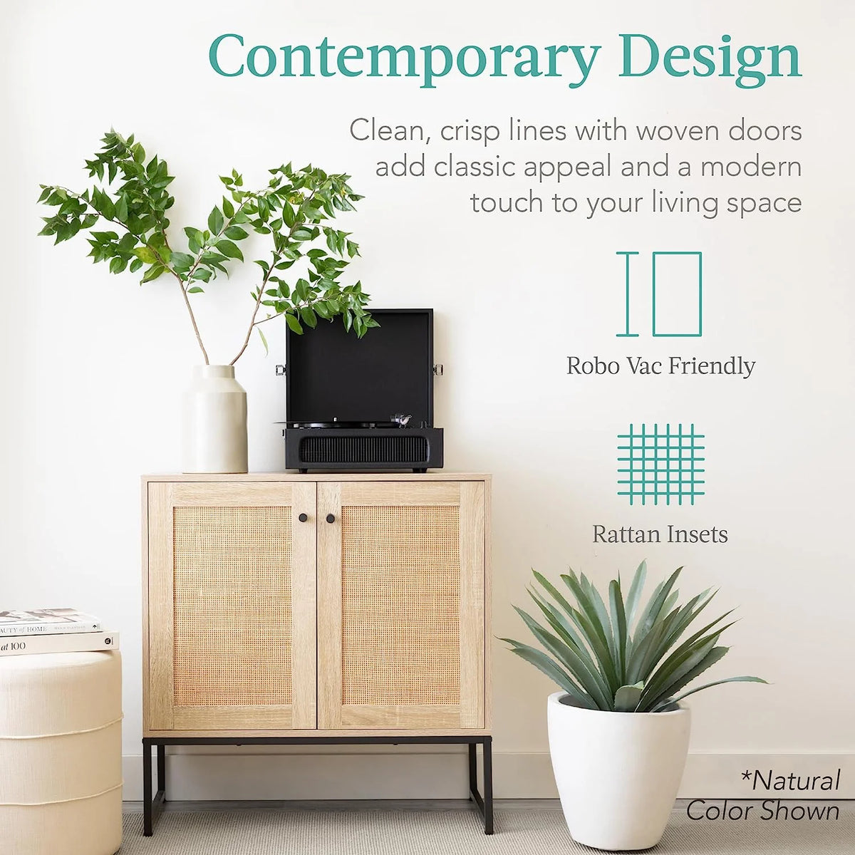 White 2-Door Rattan Storage Cabinet P2689