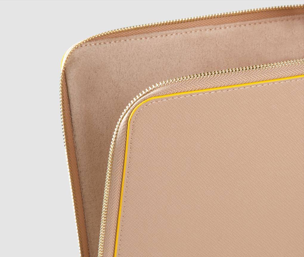 Laptop Case (Beige/Yellow) - 13-15 inch pu-leather S6133