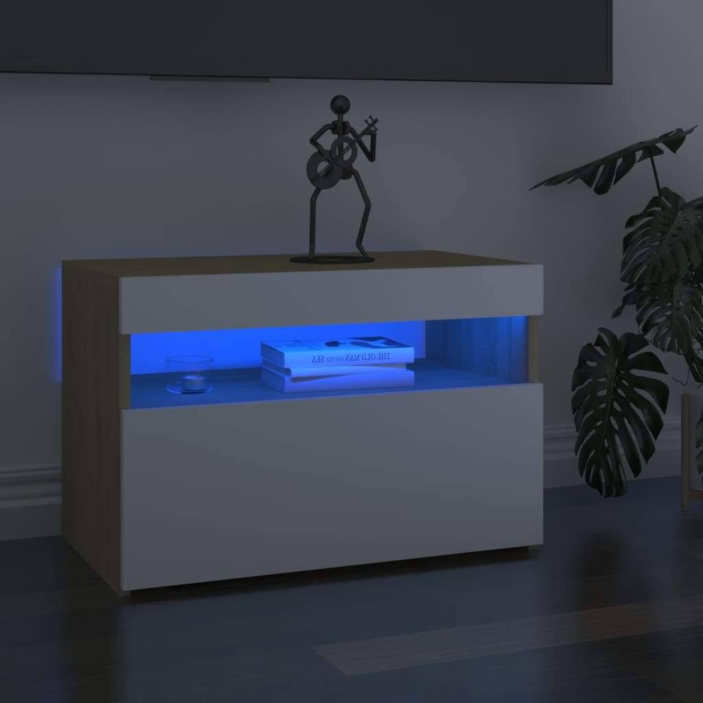 White and Sonoma Oak TV Cabinet with LED Lights U8458