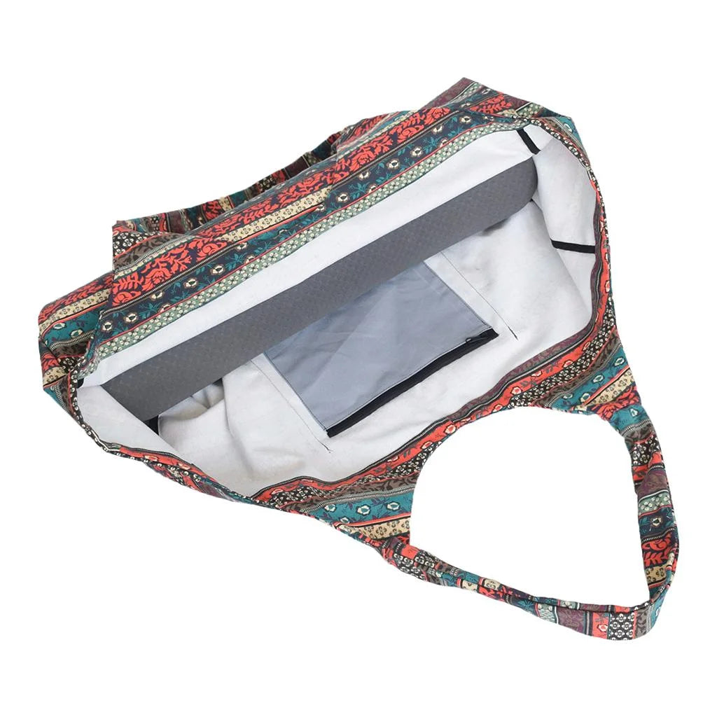 Patterned Canvas Yoga Mat Tote Bag Carrier with Side Pocket D532284