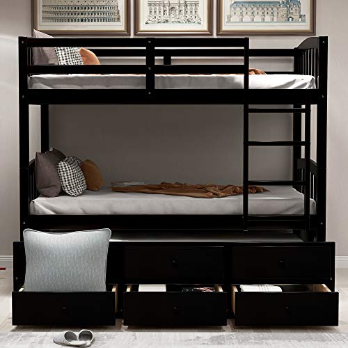White Twin Bunk Bed with Ladder, Safety Rail and Trundle F39568