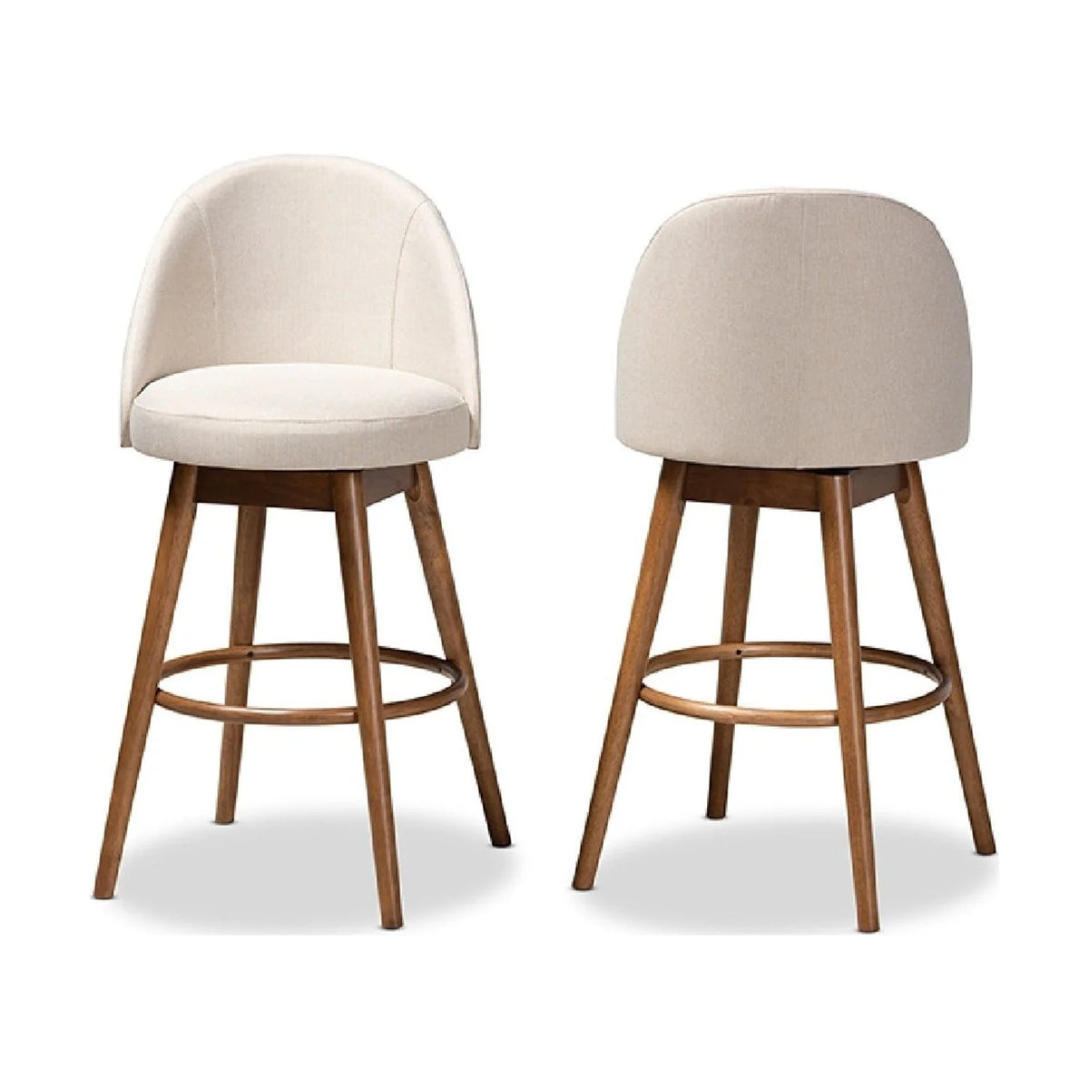 Light Beige Fabric Upholstered Wood Swivel Bar Stool Set of 2 G347387