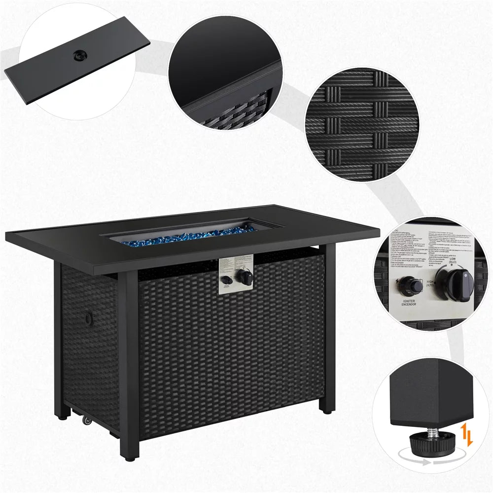 43 Outdoor Gas Fire Pit with Tempered Glass Tabletop, Black B1629