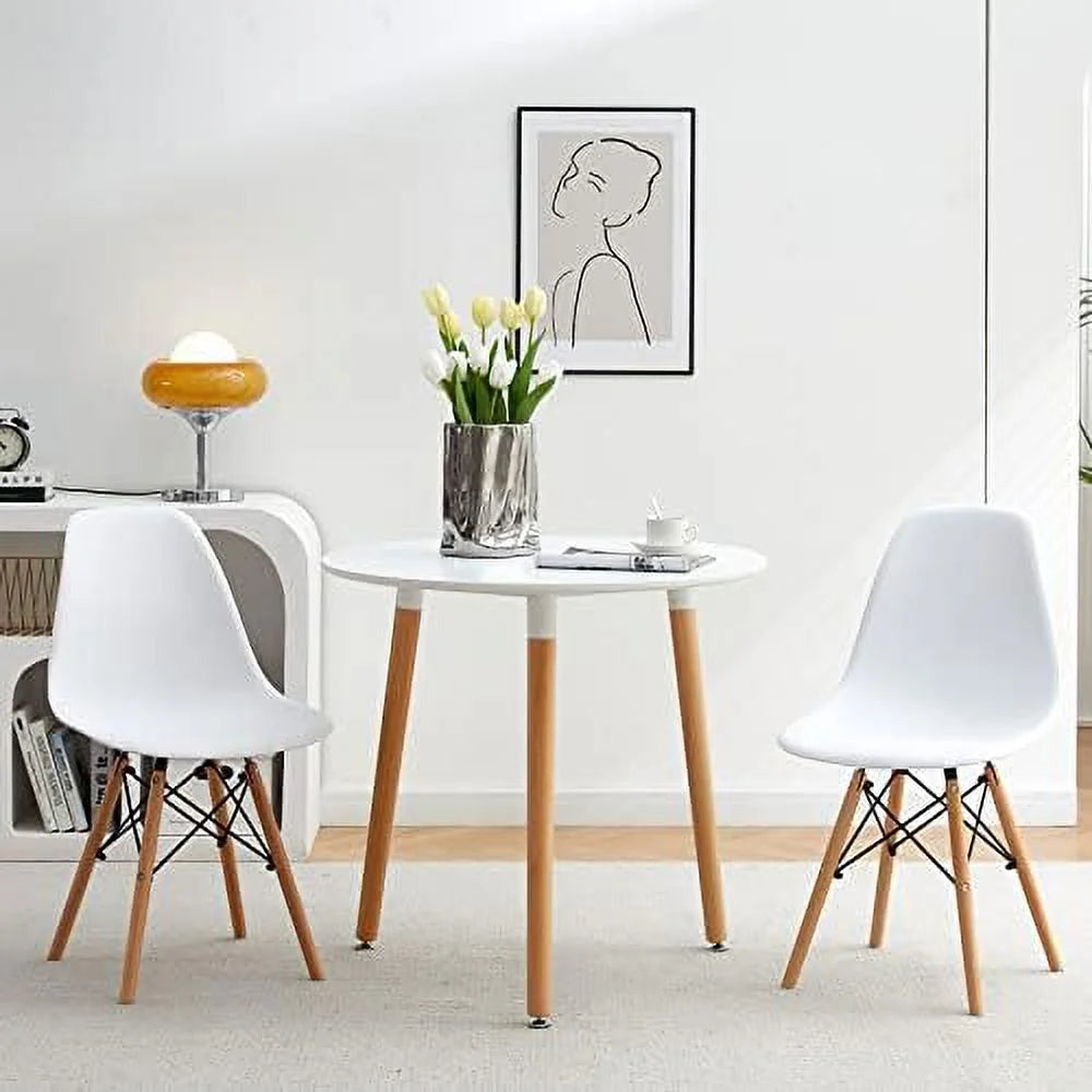 31.5 inch Industrial Round Wood Dining Table with Black Metal Legs M448891