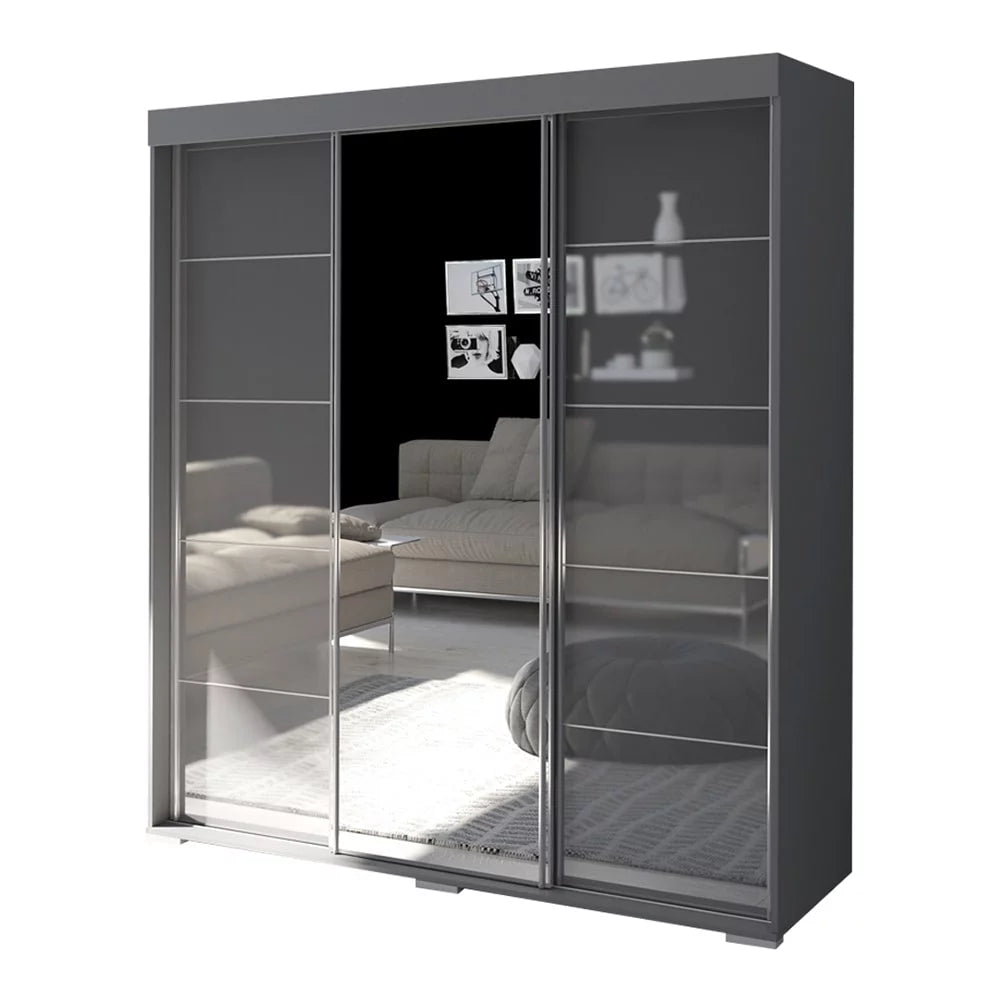 Black 3-door Wardrobe Armoire with Mirror A980