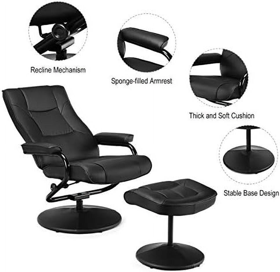 Swivel Recliner Chair with Footrest Stool Ottoman Set Black V462